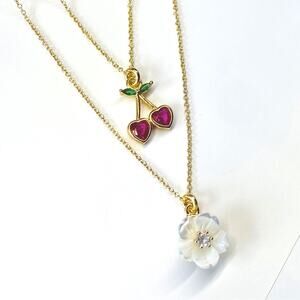 NEW FP x Luna Norte Cherry Hearts & Mother Of Pearl Necklace Set